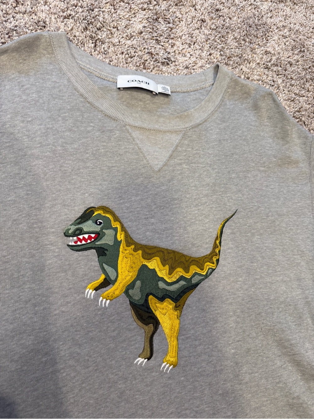 Coach Mens' Gray Sweatshirt with Dino Applique. Rexy